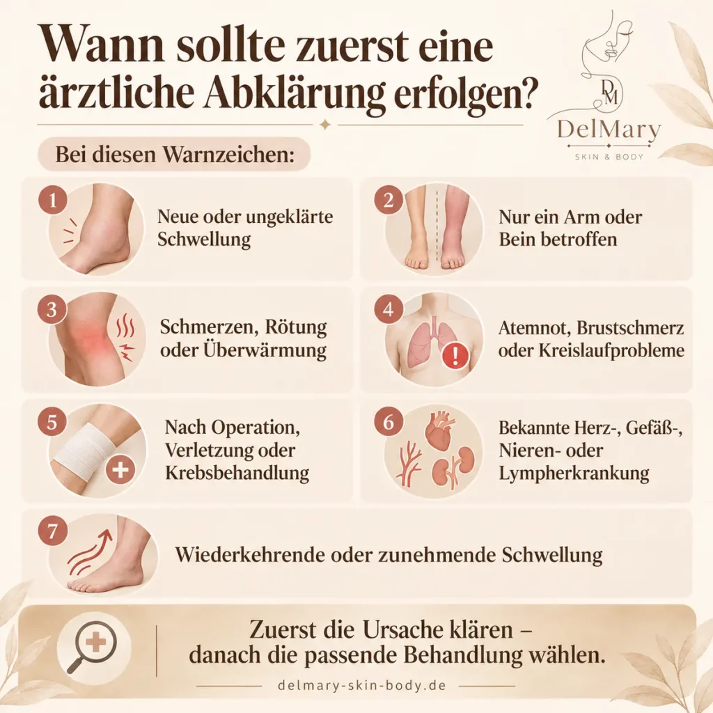 Warnzeichen für eine ärztliche Abklärung vor Pressotherapie oder Lymphdrainage
